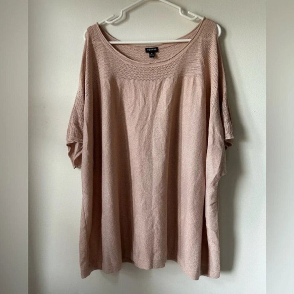 Torrid Pale Pink  Shimmer Pointelle Cold‎ Shoulder Dolman Top